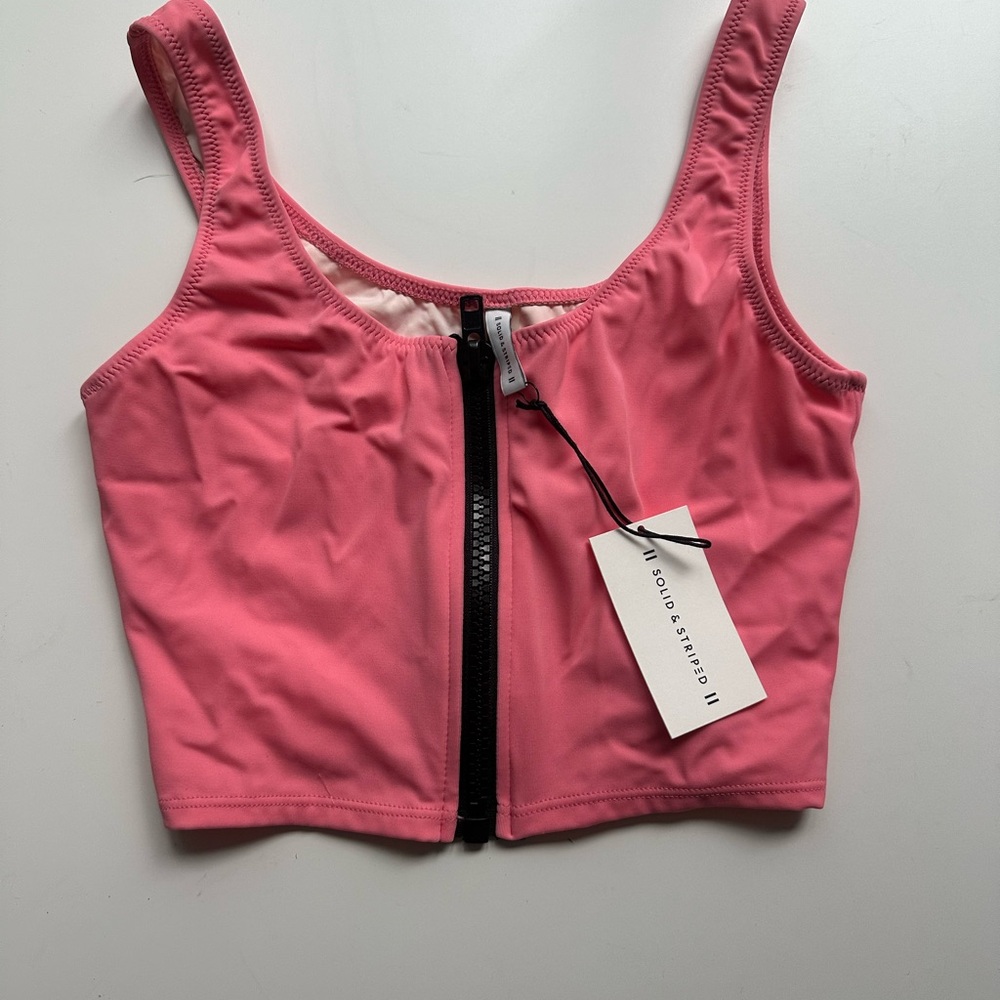 Solid & striped Pink Zipper Front Crop Top/ sport bra